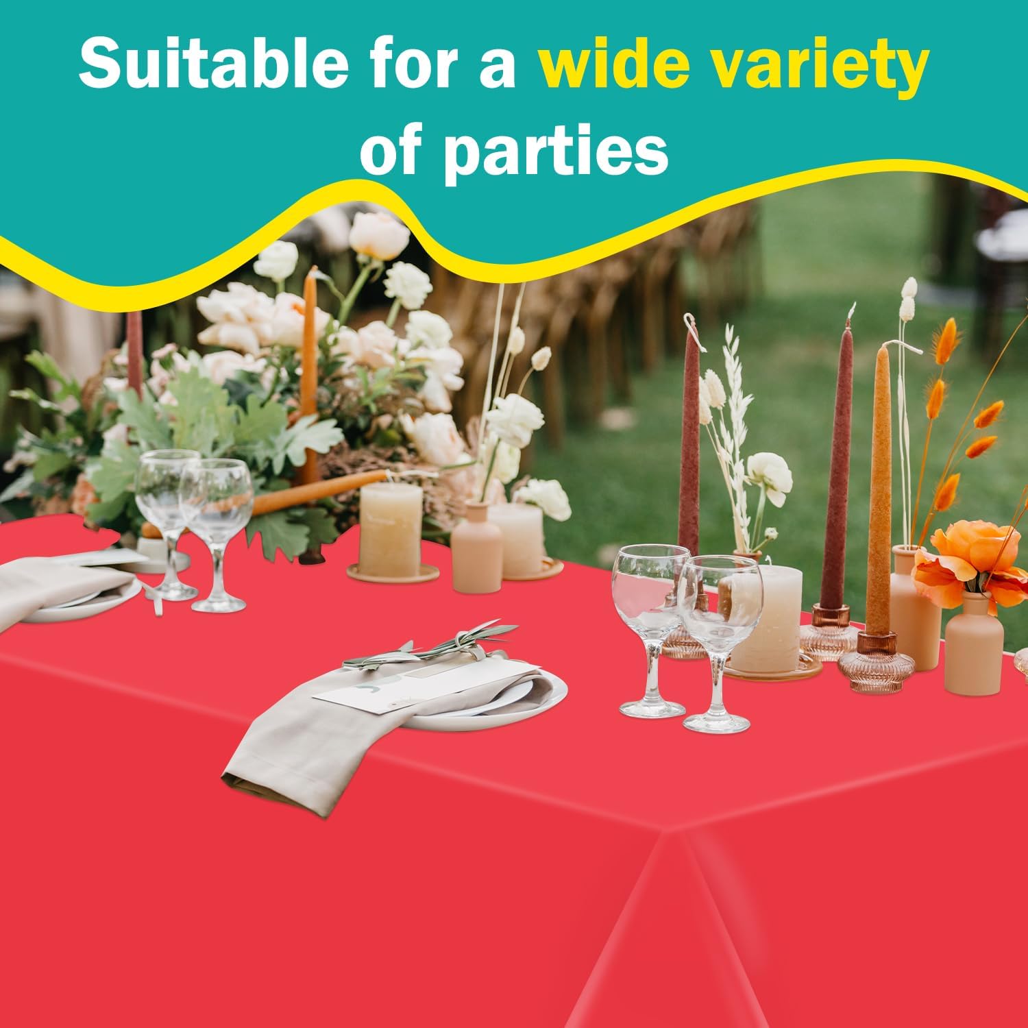 54 Inch x 300 Feet Red Plastic Tablecloth Roll Disposable Table Cloth with Cutter Box Plastic Table Cover for Party