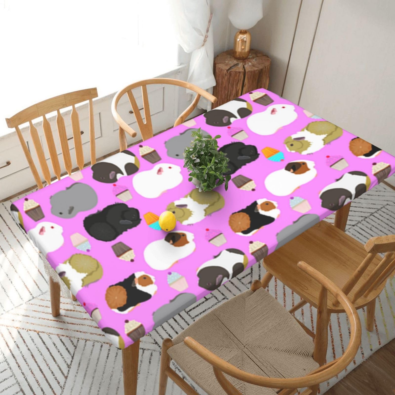 BNVSADC Guinea Pigs and Cupcakes Printed 5FT Tablecloth Polyester Kitchen Water Resistant Table Cloth Dining Table Decoration Table Covers, 152x76 CM