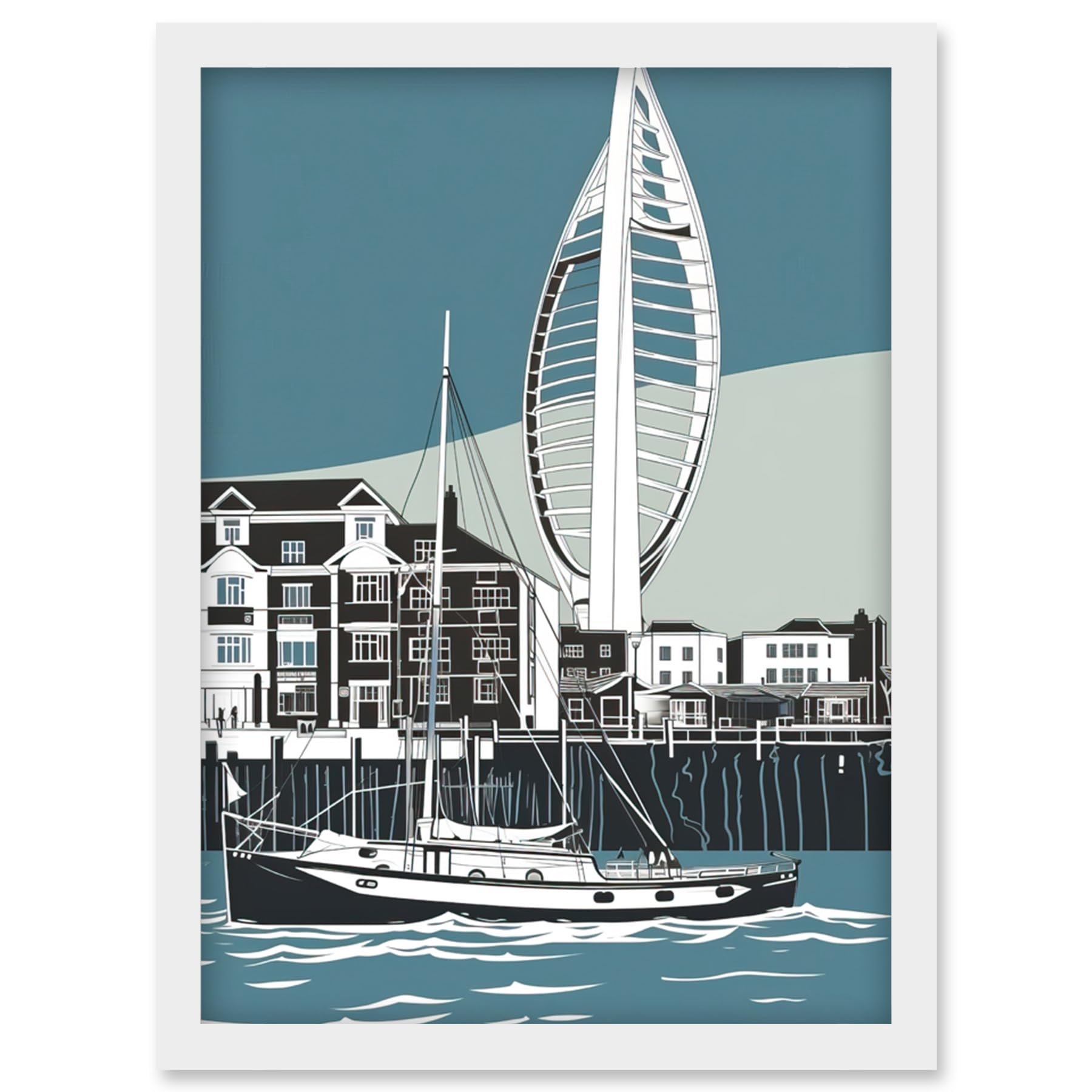 Artery8 Portsmouth Historic Dockyard with Spinnaker Tower Artwork Framed Wall Art Print A4