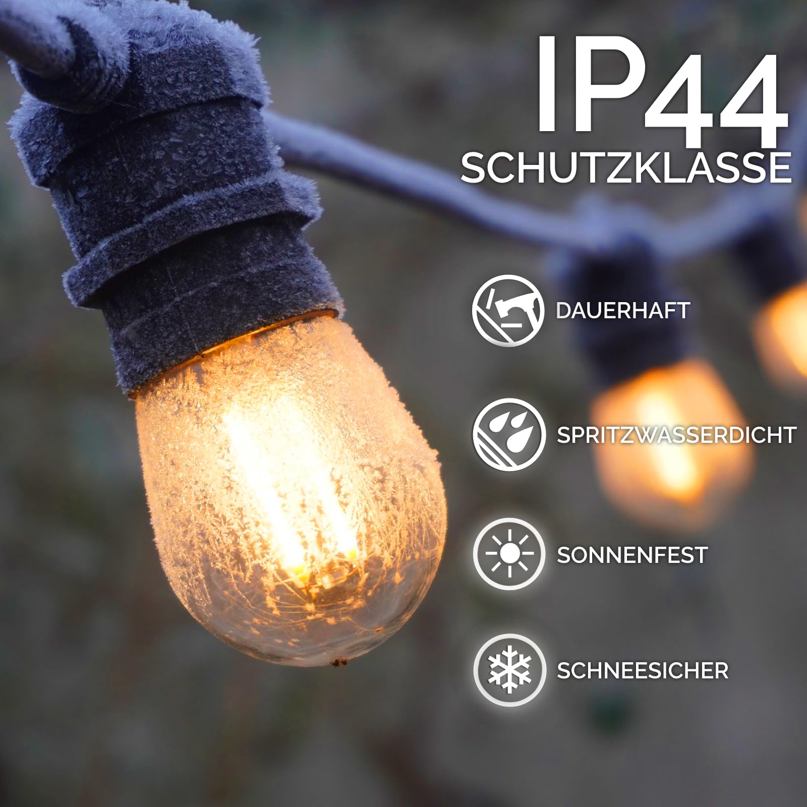 Lumiled Lichterkette Außen 20 Meter mit 20 E27 LED 1,3W Glühbirne ST45 Warmweiß 2200K 230V Birnen für Garten Biergarten Party Hochzeit Dekoration Terrasse Weihnachten verlängerbar mit Strom