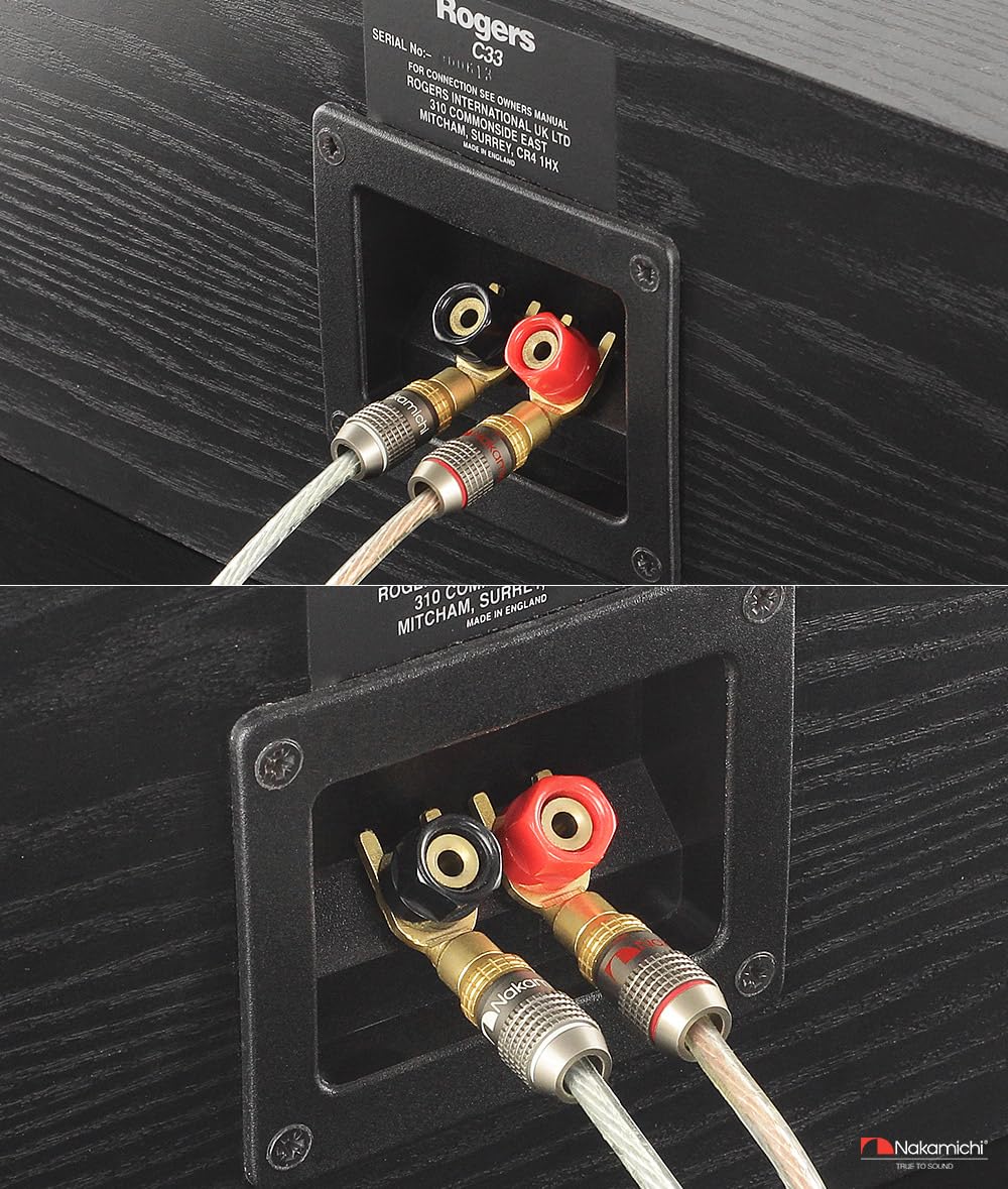 Nakamichi FanLock Excel Series 24k placcato oro connettore a forcella spina a banana 10 AWG - 18 AWG 4mm per altoparlanti amplificatore Hi-Fi, 8 pezzi