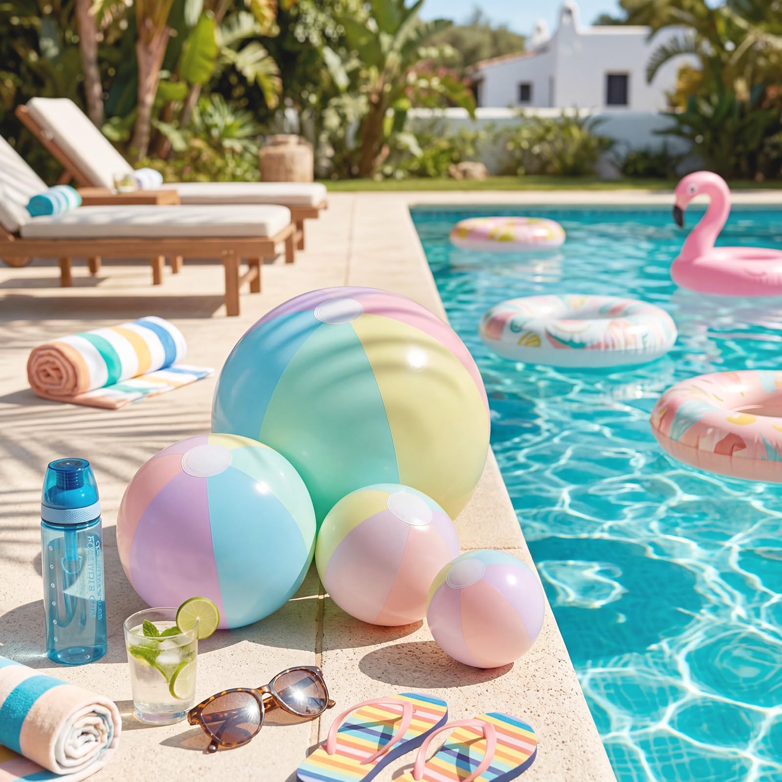 MiniInflat Confezione da 4 palline da spiaggia in 4 misure (61 cm, 40,6 cm, 30,5 cm, 20,3 cm), palline gonfiabili pastello per bambini e adulti, feste estive in spiaggia hawaiana, forniture per feste