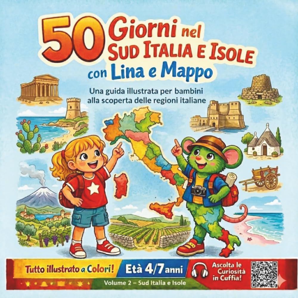 50 GIORNI NEL SUD ITALIA E ISOLE CON LINA E MAPPO - GUIDA ILLUSTRATA A COLORI PER BAMBINI ALLA SCOPERTA DELLE REGIONI ITALIANE: LIBRO EDUCATIVO E ... E QR CODE PER AUDIOGUIDA (ITALIA DA SCOPRIRE)