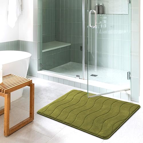 Miniatura 10 de Alfombra de baño de espuma viscoelástica de lujo, diseño ondulado de Flamingo P , Goma, Dark Teal, 20" x 32"