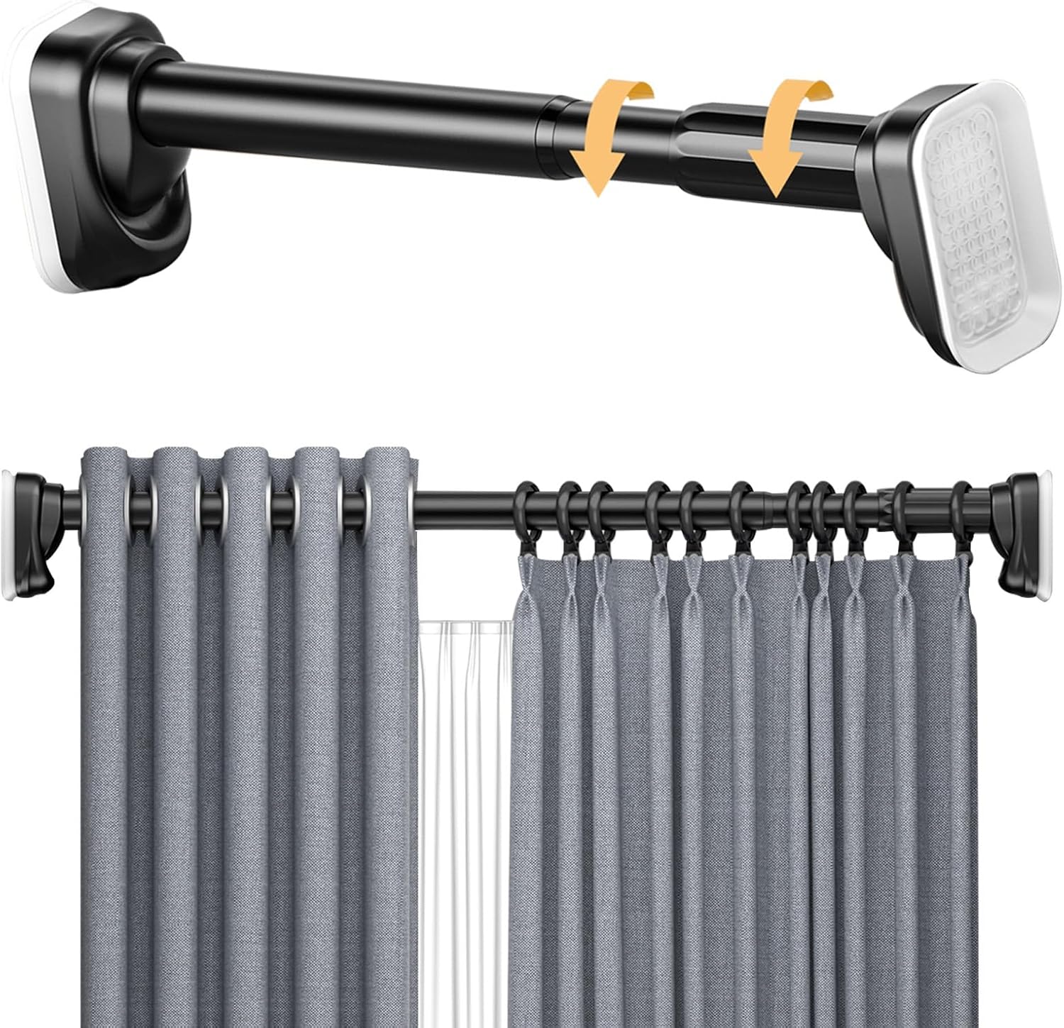 Tension Shower Curtain Rod, 40 50 70 110 160 210 260 310 360 410cm Stainless Steel Anti-Slip Adjustable Curtain Rods Bathroom Rod, No Drilling, for Bathroom, Closet, Window, Room Divider(Black,410-500