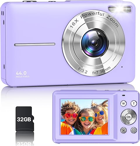 Digital Camera, Latest FHD 1080P Digital Camera for Teens with SD Card Anti Shake Point and Shoot Cameras Portable 16X Zoom Compact Small Cameras