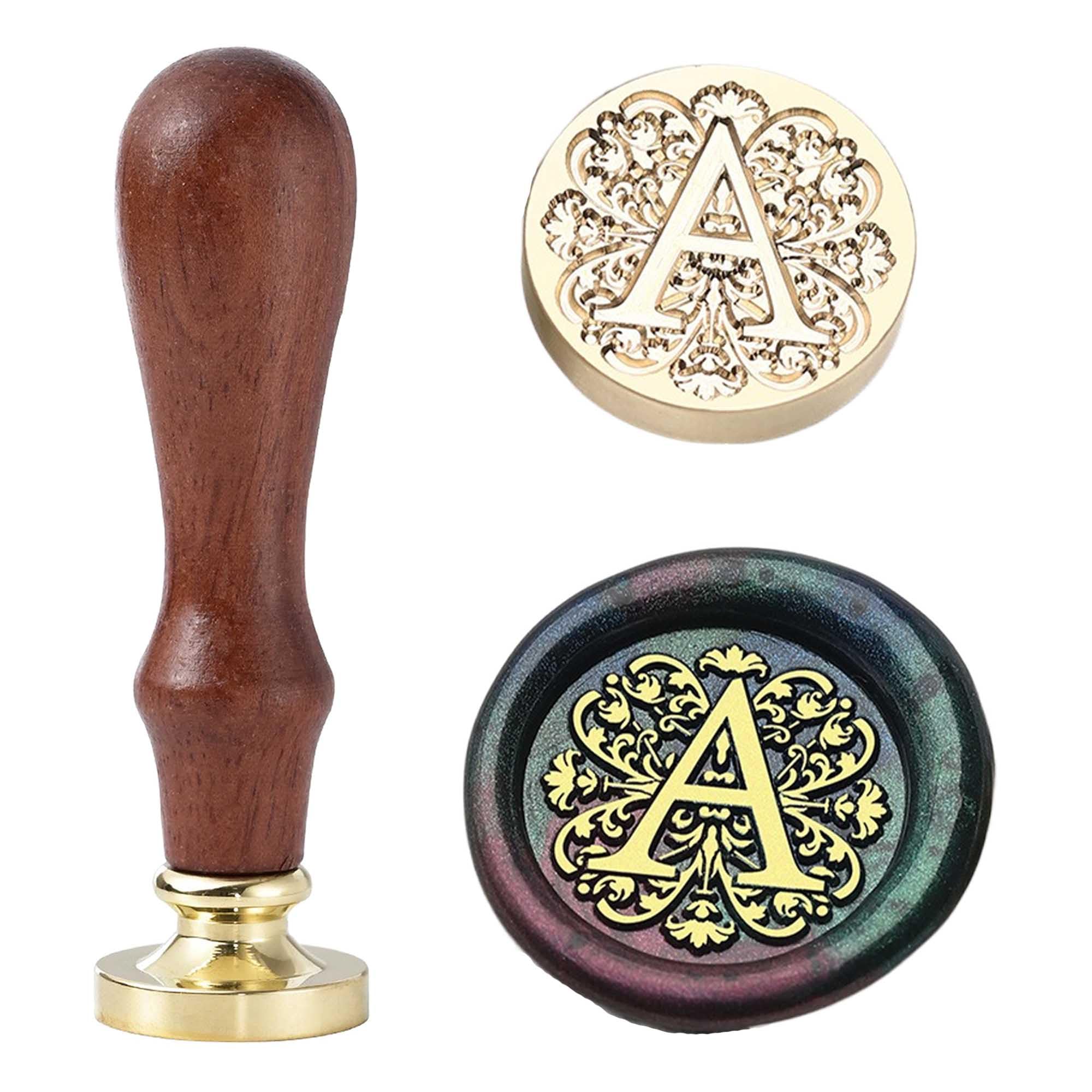 Ychostamp Letter Wax Seal Stamp Kit - Wax Stamp for Initial Sealing, 0.98 Inch/25mm Baroque Brass Seal, Alphabet Stamps with Handle (Letter A)