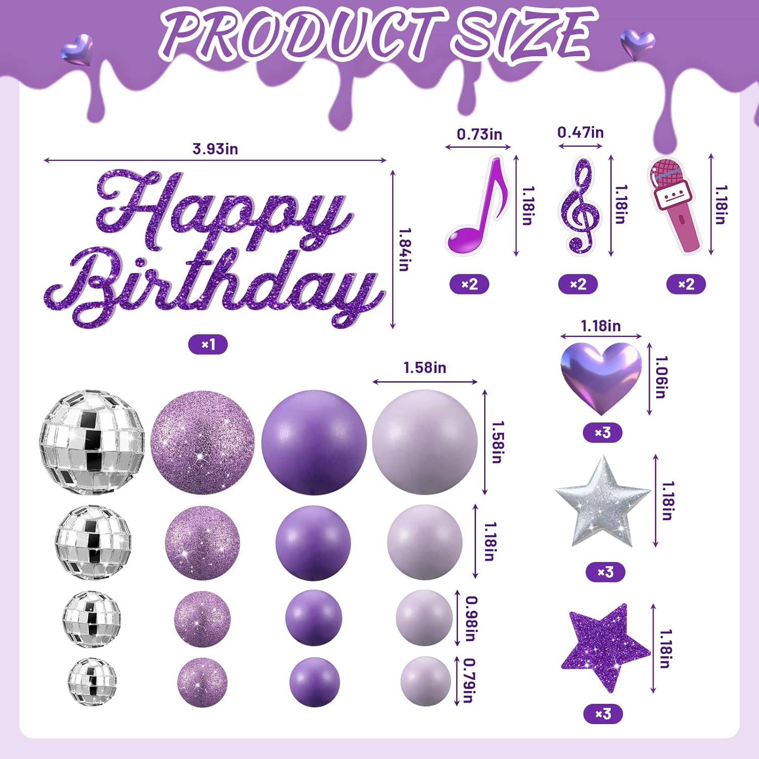Leinuosen 76 Pcs Kpop Cake Topper Popular Singer Birthday Cake Decoration with Purple Disco Balls Pop Music Birthday Party Decoration Kpop Theme Party Supplies