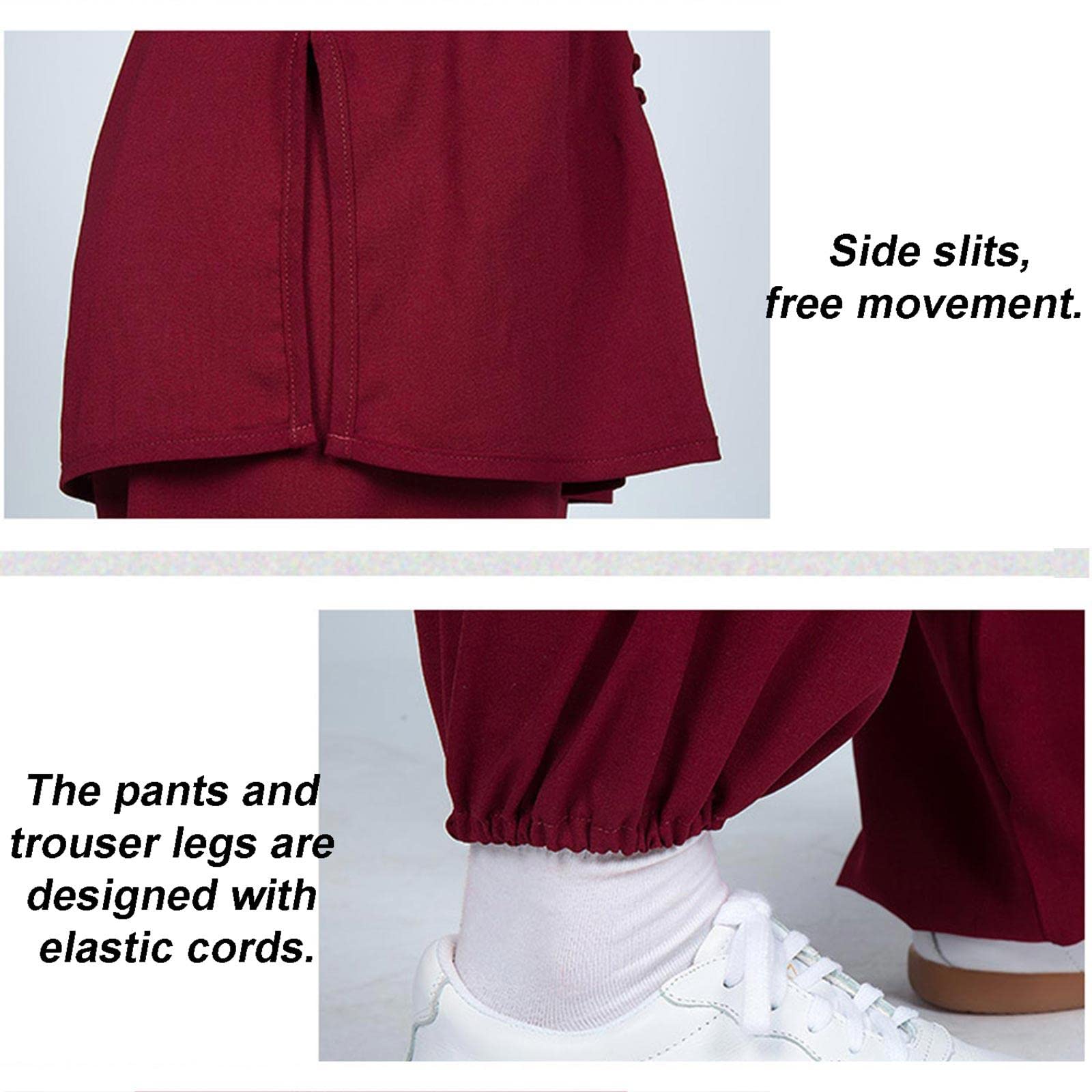 Traditionelle chinesische Kung-Fu-Anzug-Sets für Herren, Tai Chi Wing Chun, Uniform, Damen, Yoga, Meditation, Kleidung, Weinrot, Größe L (US)