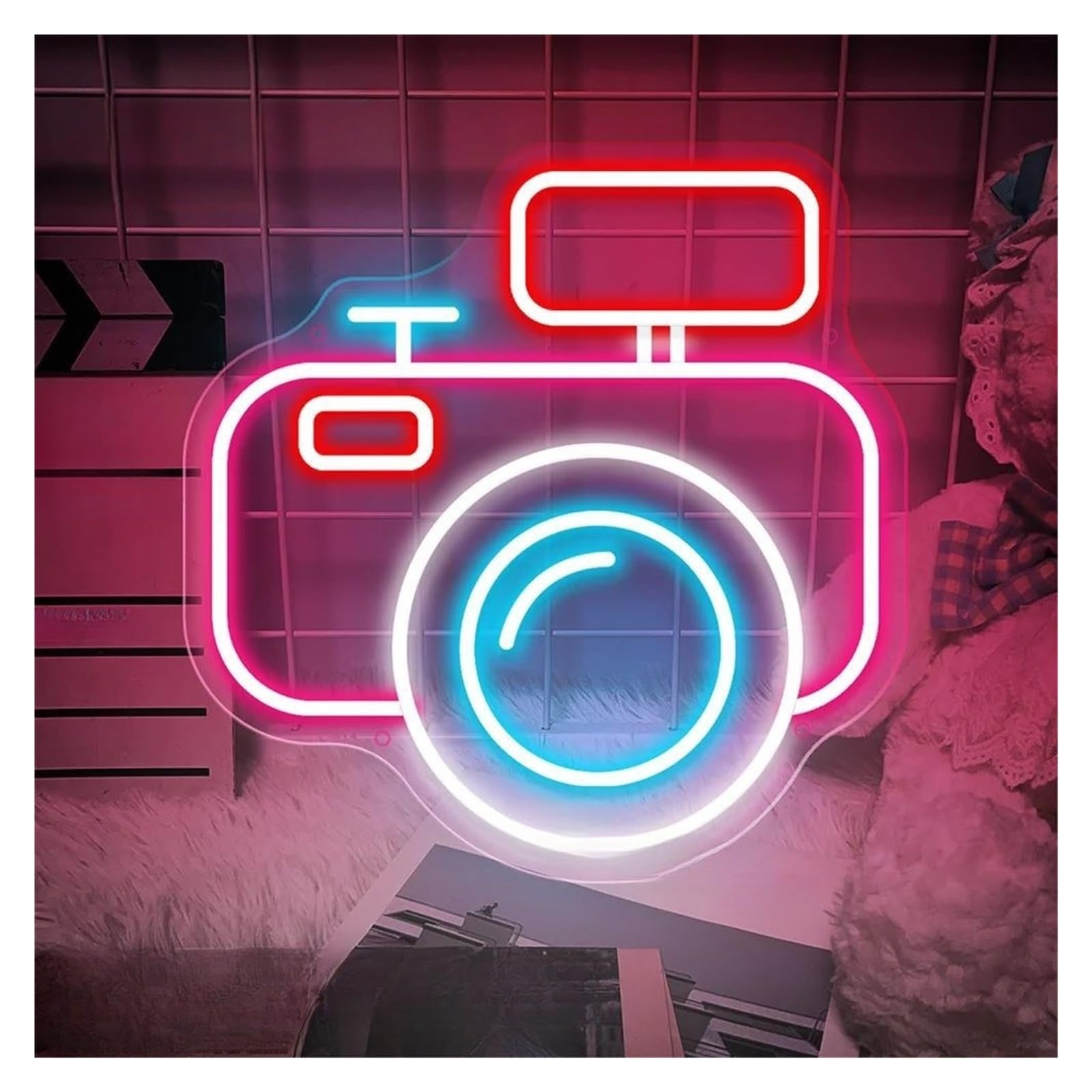 SHOUXI Sign Lamp Photography Camera Neon Sign for Bedroom Decoration Light Wall Hanging Decor Store Signboard USB Powered Lamp 40cmx39cm(A)