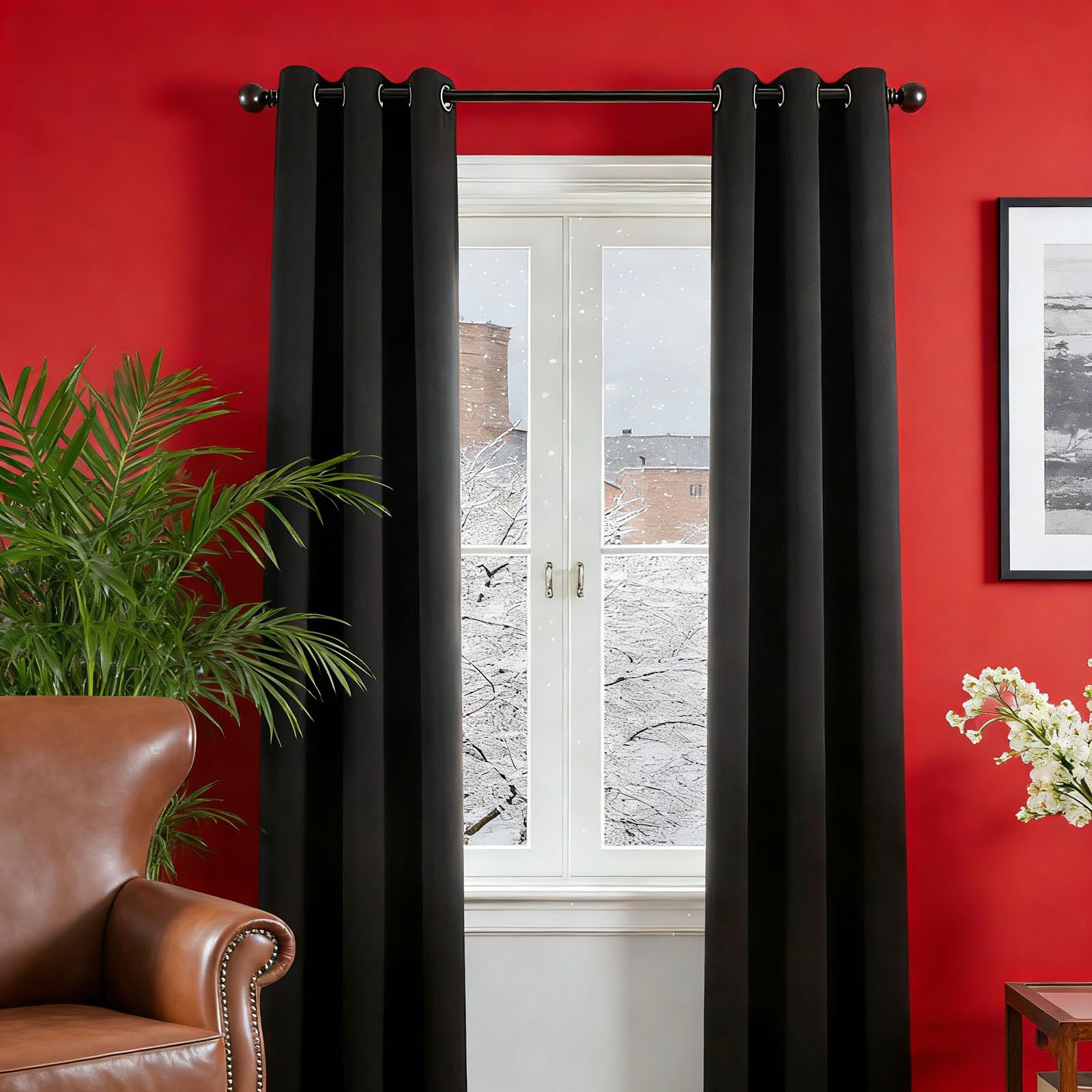 Gardinen mit Kräuselband 220 x 250 cm mit Ösen Wärmeisolierend Vorhang Einfache Montage in Nur 1 Minute Ohne Bohren für Türen, Badezimmer Und Toiletten, Schwarz