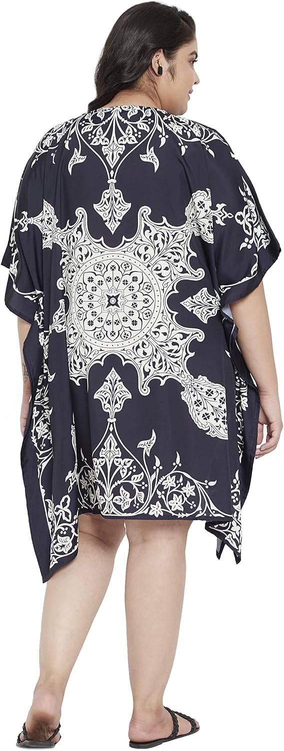 Oussum Women Short Caftan Tunic Top Polyester Kaftan Dress Plus Size for Beach (Yellow and Black)