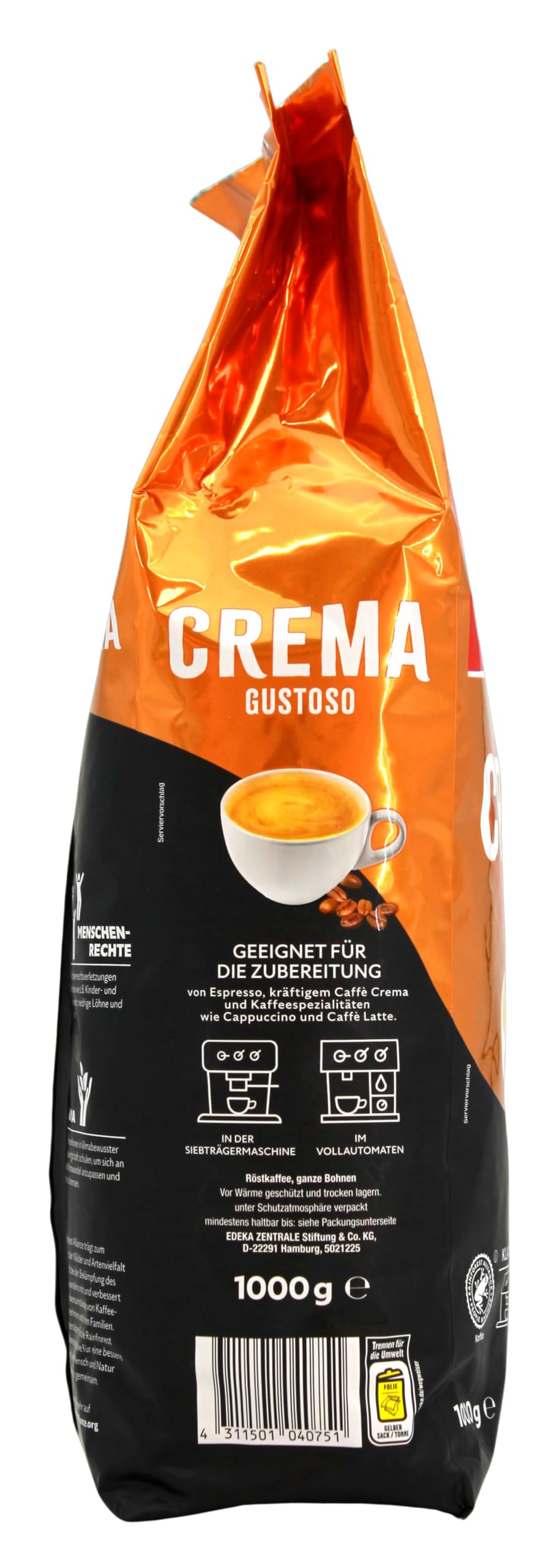 Gut & Günstig Crema Gustoso ganze Kaffee-Bohnen, 8er Pack (8 x 1 kg)
