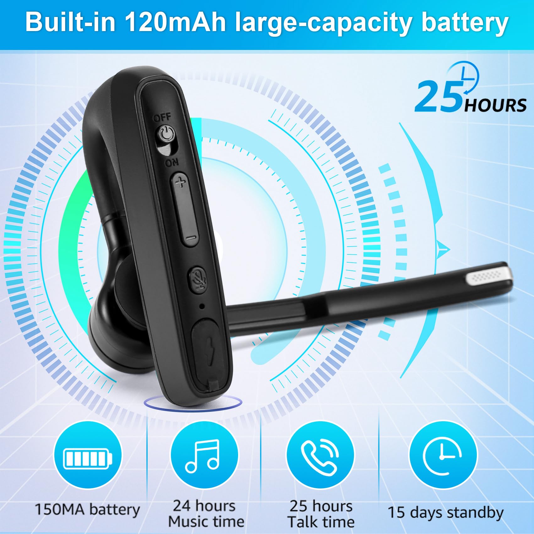 Walkie Talkie Auricular Bluetooth con Adaptador de Enchufe M Control Remoto Inalámbrico PTT para Restaurante Hotel