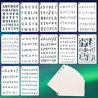 ELENTGE-Letter Stencils 12 Pcs Stencils for Crafts 4x7 inch Alphabet Stencils Craft Stencils Lettering Stencils Numbers Stencils Stencils for Painting on Paper/Wood/Canvas/Plastic