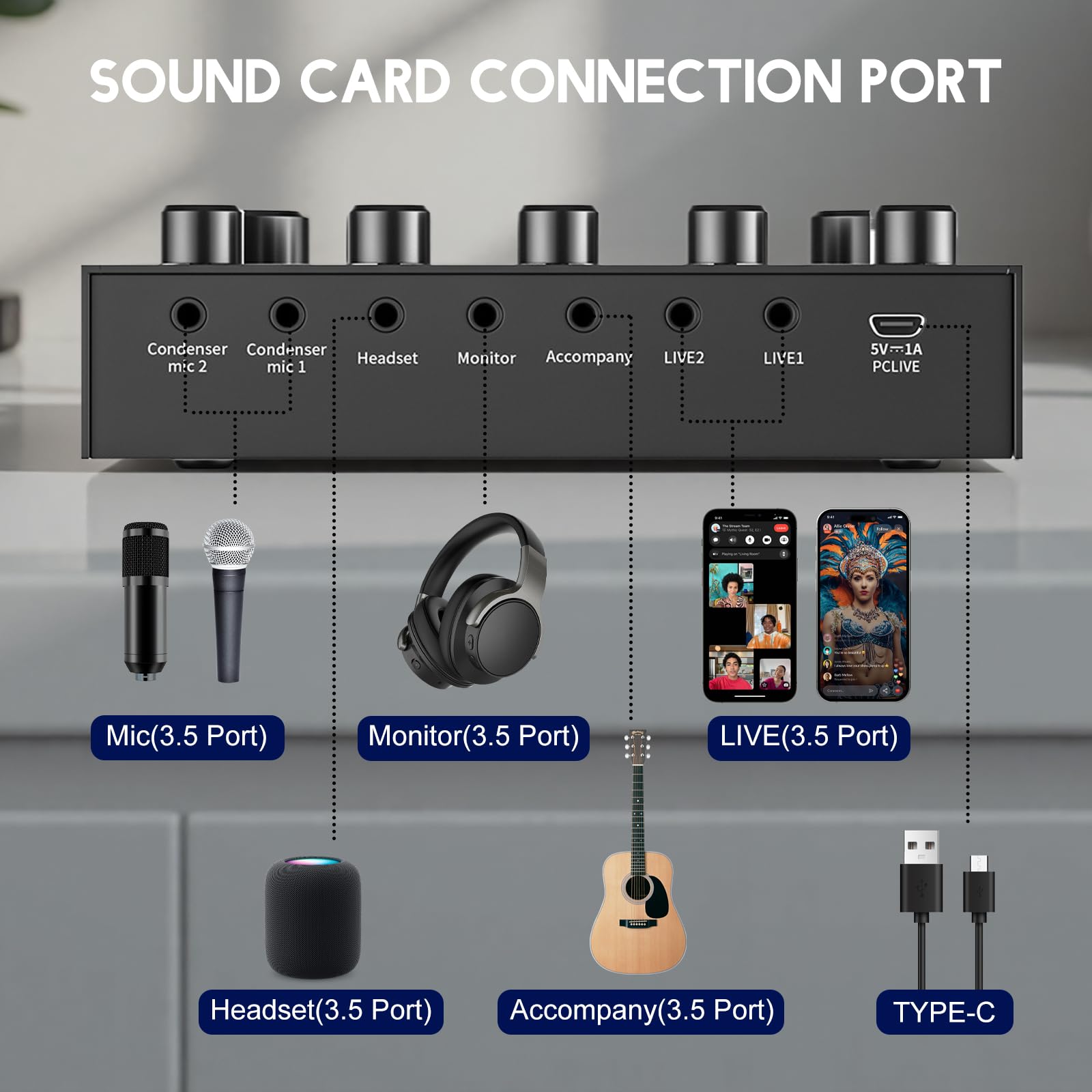 Podcast Equipment Bundle, V8S Sound Card with BM-800 Podcast Microphone and Voice Changer, Studio Microphone Bundle with Adjustable Stand, Suitable for Podcasting, Live Streaming, Recording