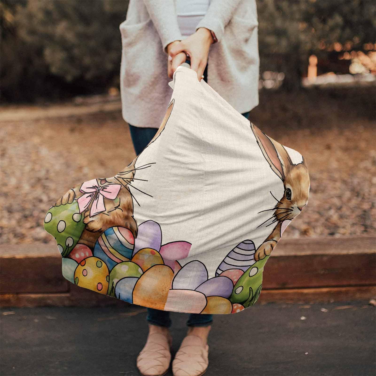 Nursing Cover for Breastfeeding Scarf, Easter Eggs Bunny Vintage Rabbit Baby Car Covers Super Soft Multi Use for Canopy Shopping Cart Cover Blanket Stroller Cover