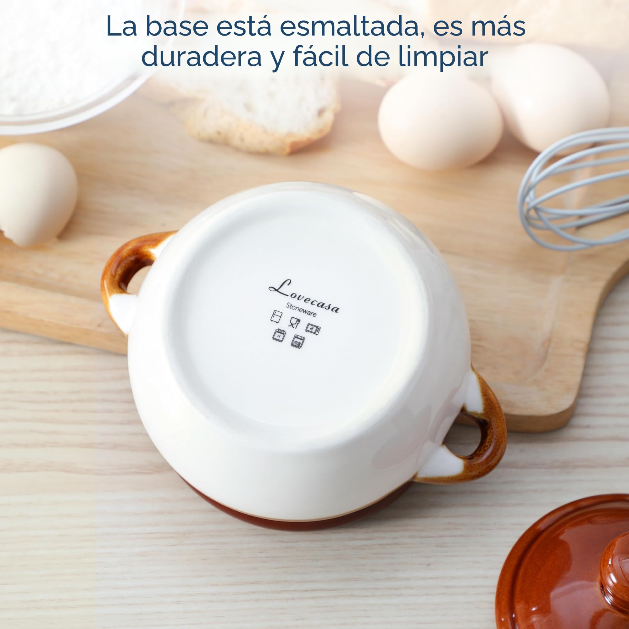LOVECASA Juego de 4 Soperas de Porcelana 660 ml con Tapa y 2 Asas, 12,5 x 10,3 cm, Tazones para Sopa de Cebollas Soupe à l'Oignon, Sopa de Carne y Verduras, Caldo, Lasaña, Apto para Horno y Microondas