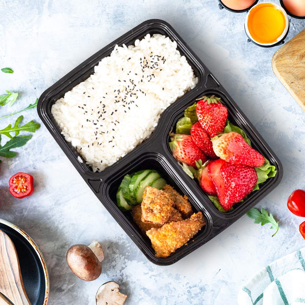 Amazon | 弁当箱 20パック [36オンス] 3コンパートメント 蓋付き食事