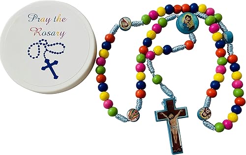 Westmon Works Juego de rosario Kiddie con cuentas de madera y funda protectora colorida para niños o niñas, Madera, No es una piedra preciosa