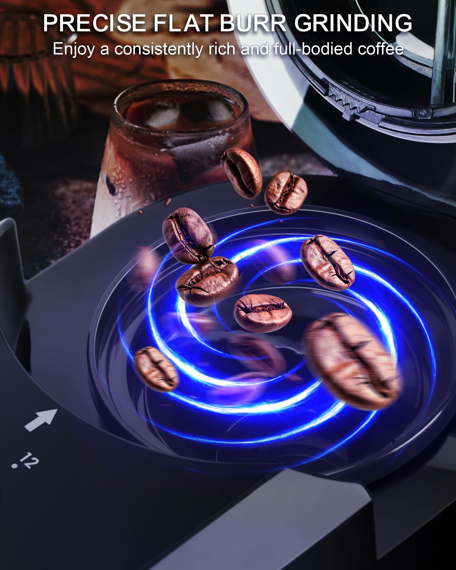 Lonkion - Elektryczny młynek do kawy - Regulowany młynek do zadziorów z 28 precyzyjnymi ustawieniami na 12 filiżanek - Młynek do kawy do użytku domowego - Profesjonalny młynek do ziaren kawy