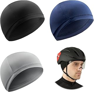 Unterziehmütze Skull Cap Helmmütze Gorro Ciclismo Rápido Secado - Gorra Interior para Casco de Bicicleta - 3PCS (Negro+Gris+Azul Marino) - Transpirable, Absorbente, UV, para Ciclismo, Senderismo