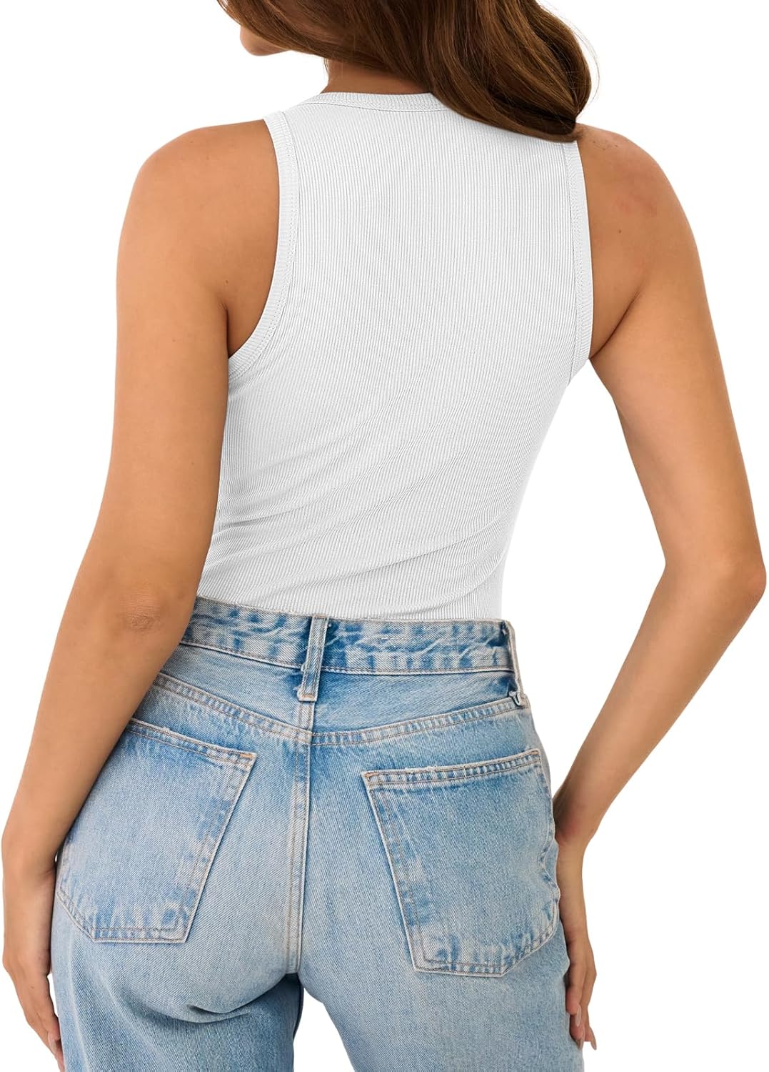 Womens Sleeveless Tank Top Form Fitting Spaghetti Strap V Neck Ribbed Knit Basic Cami Layering Shirts - Image 3