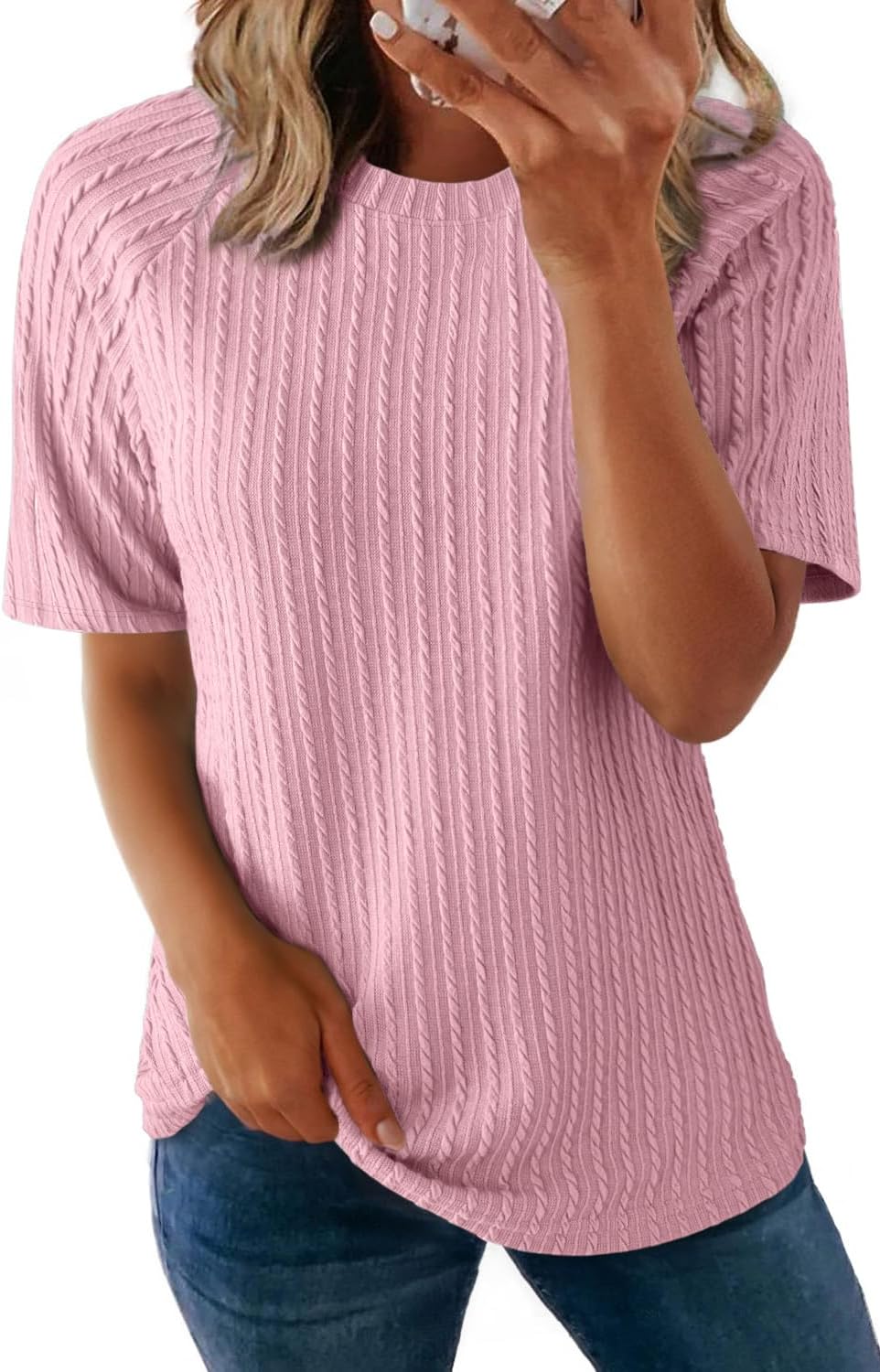 Dokotoo Women's Shorts Sleeve Crew Neck Tops 2026 Casual Lightweight Shirts Knit Tunic Basic T-Shirt for Summer Spring