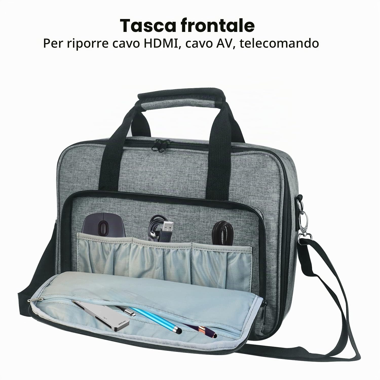 Boczif Custodia per proiettore, custodia portatile da viaggio con scomparto per laptop e tracolla regolabile per mini proiettore e accessori