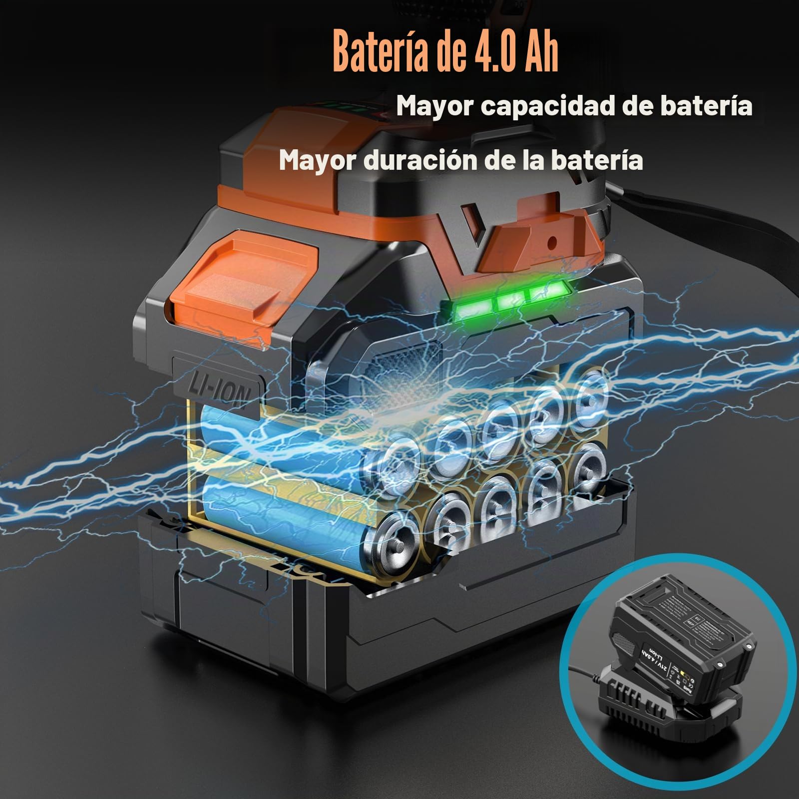 Llave de Impacto a Bateria 1000N.m, 1/2" Llave de Impacto Eléctric Sin Escobillas con Batería 4.0Ah, Impacto 5 Casquillos, Potencia Llave de Impacto Inalámbrica para Casa/Coche
