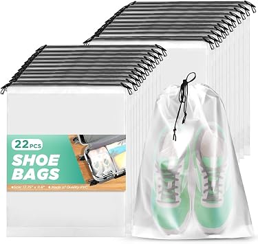 Transparent Shoe Bags for Travel 22 Pack Large Clear Shoe Organizers Pouch with Rope Portable Drawstring Storage Bag for Men & Women