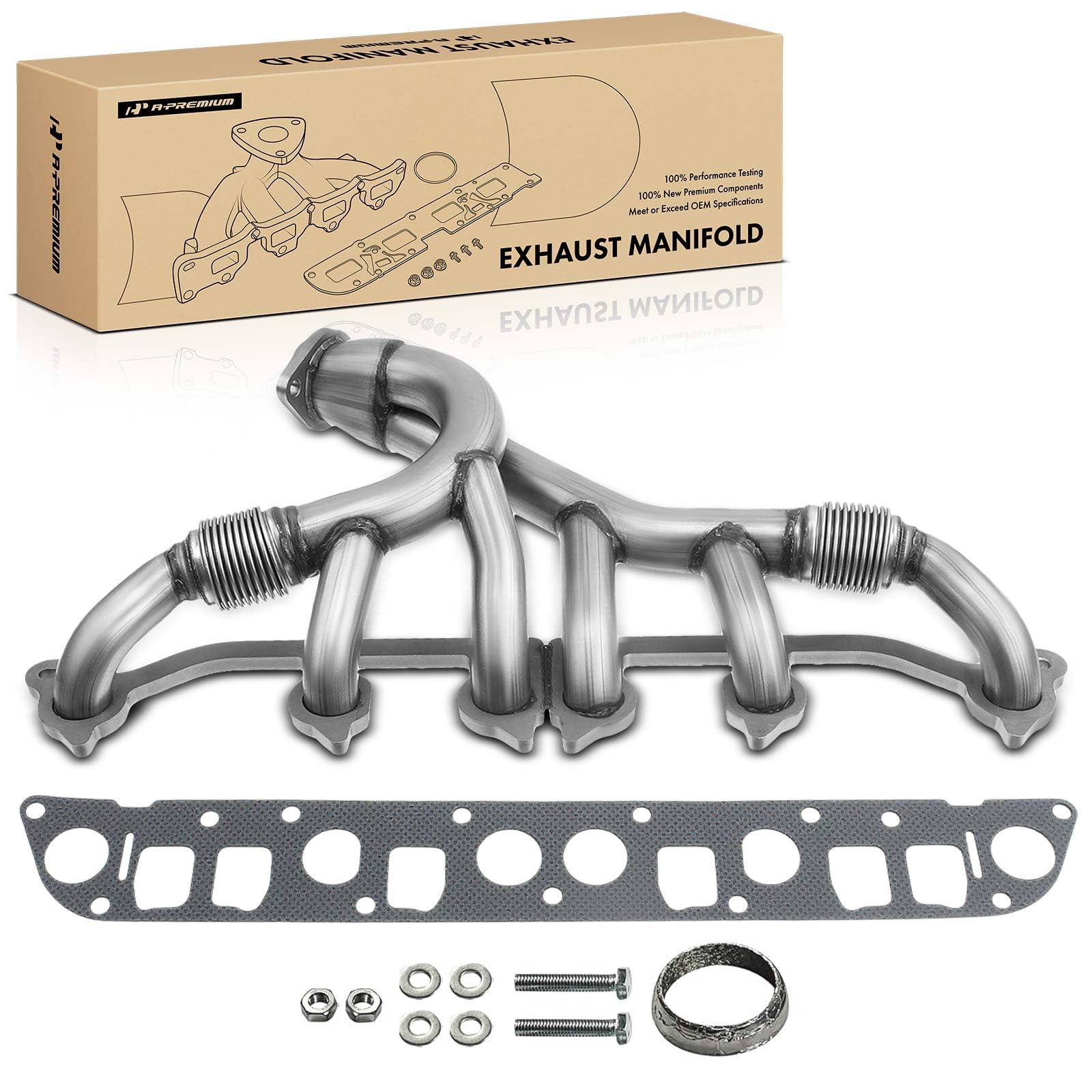 A-Premium New Stainless Steel Exhaust Manifold Kit W/Gaskets Fit for Jeep Grand Cherokee 1993-1998, Wrangler 1991-1995 1997-1999, Cherokee 1991-1999, Comanche, TJ, 4.0L, Replaces 33007072, 4883385