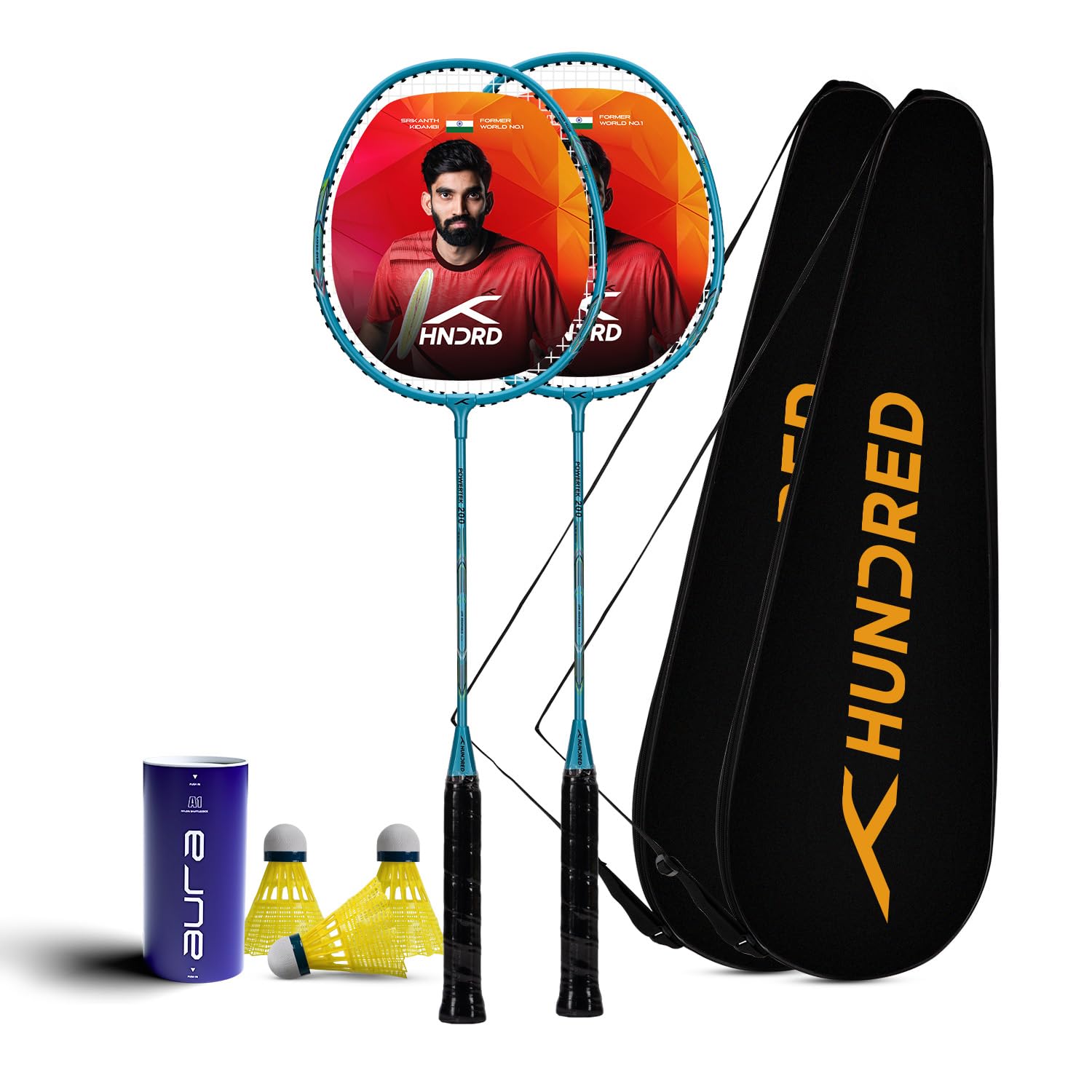 hundred Powertek 200 (2 Strung Rackets with 2 Full Covers) with 3 pc Aura Nylon Shuttlecocks-picture-48