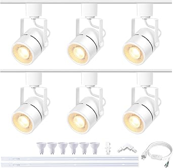 White LED Track Lighting Heads Kit, 10W 3000K Warm White 6-Lights GU10 Dimmable Track Lights, Indoor Ceiling Spotlight Fixture with 6.56FT3.28 * 2 H Type Track Light Rails