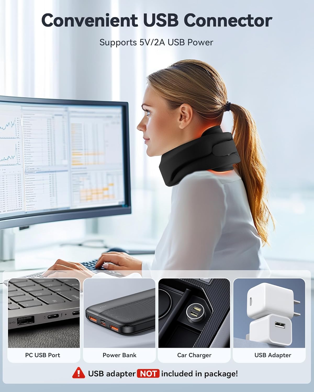 Heated Neck Brace Cervical Collar - Neck Support Brace with Heating Pad, Soft Foam Wraps Keep Vertebrae Stable and Aligned for Relief of Cervical Spine Pressure for Women & Men Black (M Size)