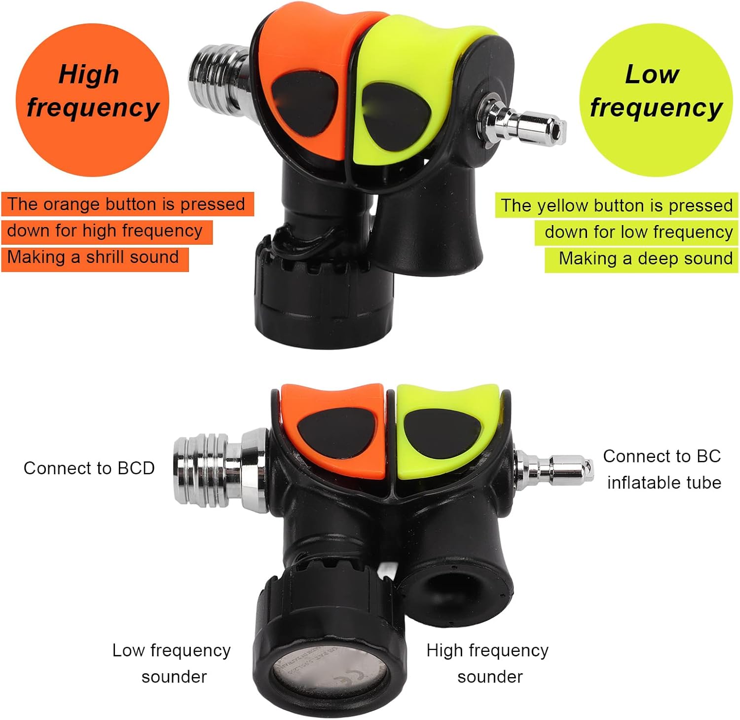Diving Buzzer, Dive Alert Sounder, Double Frequency Underwater Signal Acoustic Generator, Stainless Steel, Compact and Lightweight, for Amphibious Outdoor