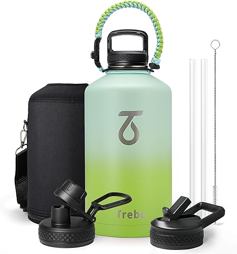 Miniatura 15 de Trebo Botella de Agua de 24 oz Aislada con Tapa y Pajita, Termo de Acero Inoxidable de Doble Pared al Vacío con Mango de Paracord, Frasco Deportivo