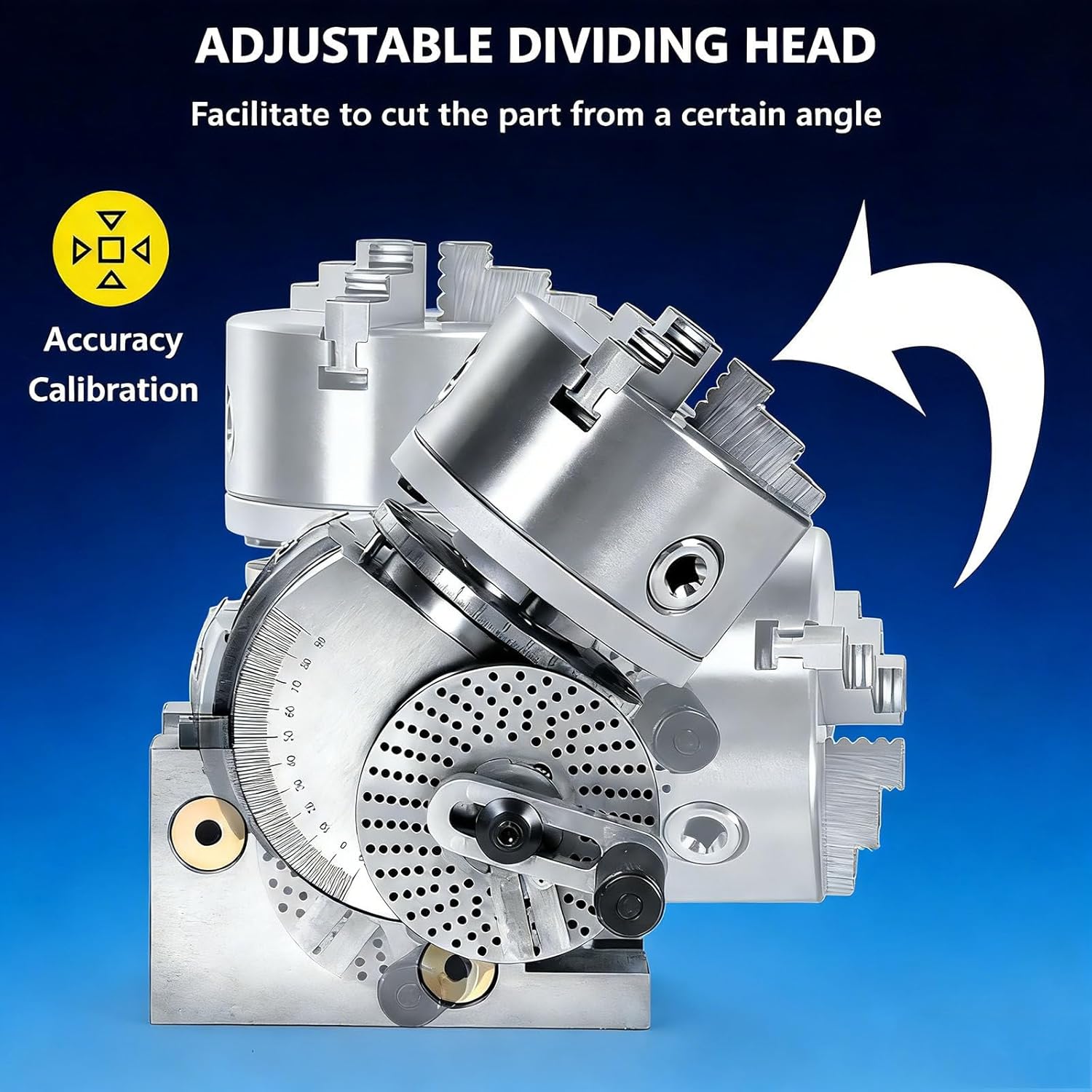 Dividing Head Milling Set with 3-Jaw Chuck & Tailstock, 1:40 Precision Dividing Head for Milling, Grinding, Drilling Machines - Enhance Your Machining Accuracy
