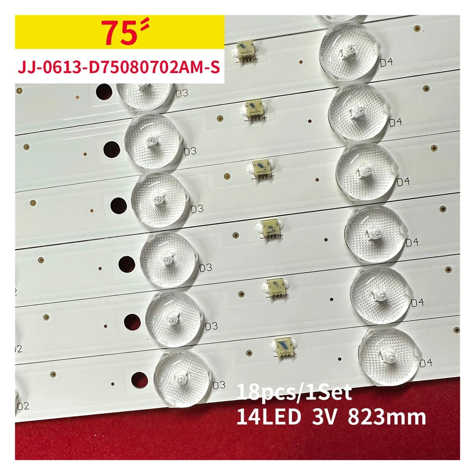 Striscia di retroilluminazione a LED for TV da 75" JJ-0613-D75080702AM-S | 823mm 14 lampade 31-750-8Q1-03 J 0606-75Q-2P7S-JJ