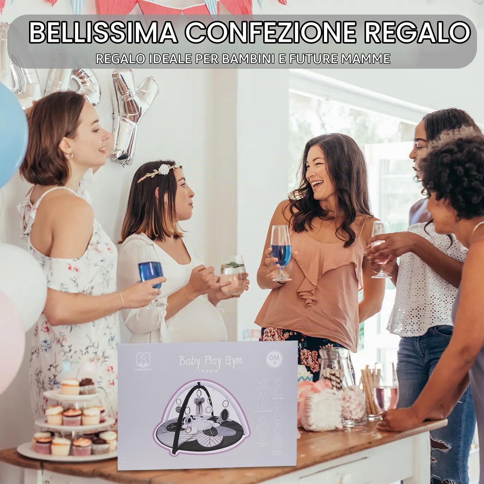 4 IN 1 Palestrina Neonato con 5 Giocattoli Interattivo,Palestrina Bambini Tummy Time,Archi Regolabili,Antiscivolo Addensato