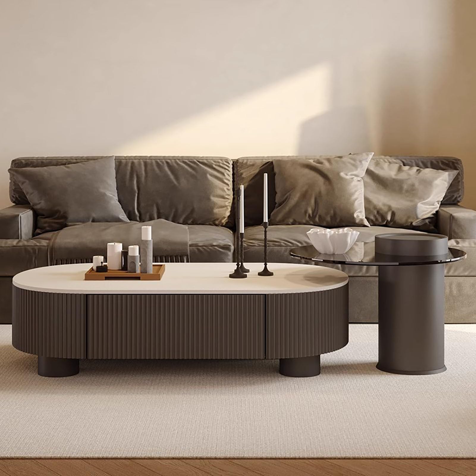 SXZenSpace Faux Marble Coffee Table for Living Room,Modern Oval Center Nesting Stacking Side End with Storage Drawer,A,120cm(47")+60cm(24")