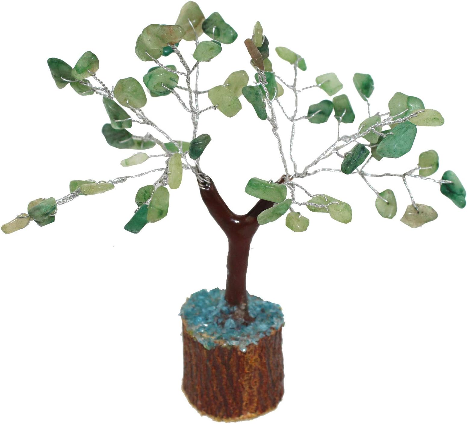 Odishabazaar Feng Shui Natural Multicolor Healing Gemstone Crystal Bonsai Fortune Tree for Good Luck, Wealth & Prosperity-Home Office Table Decor (Green Jade)