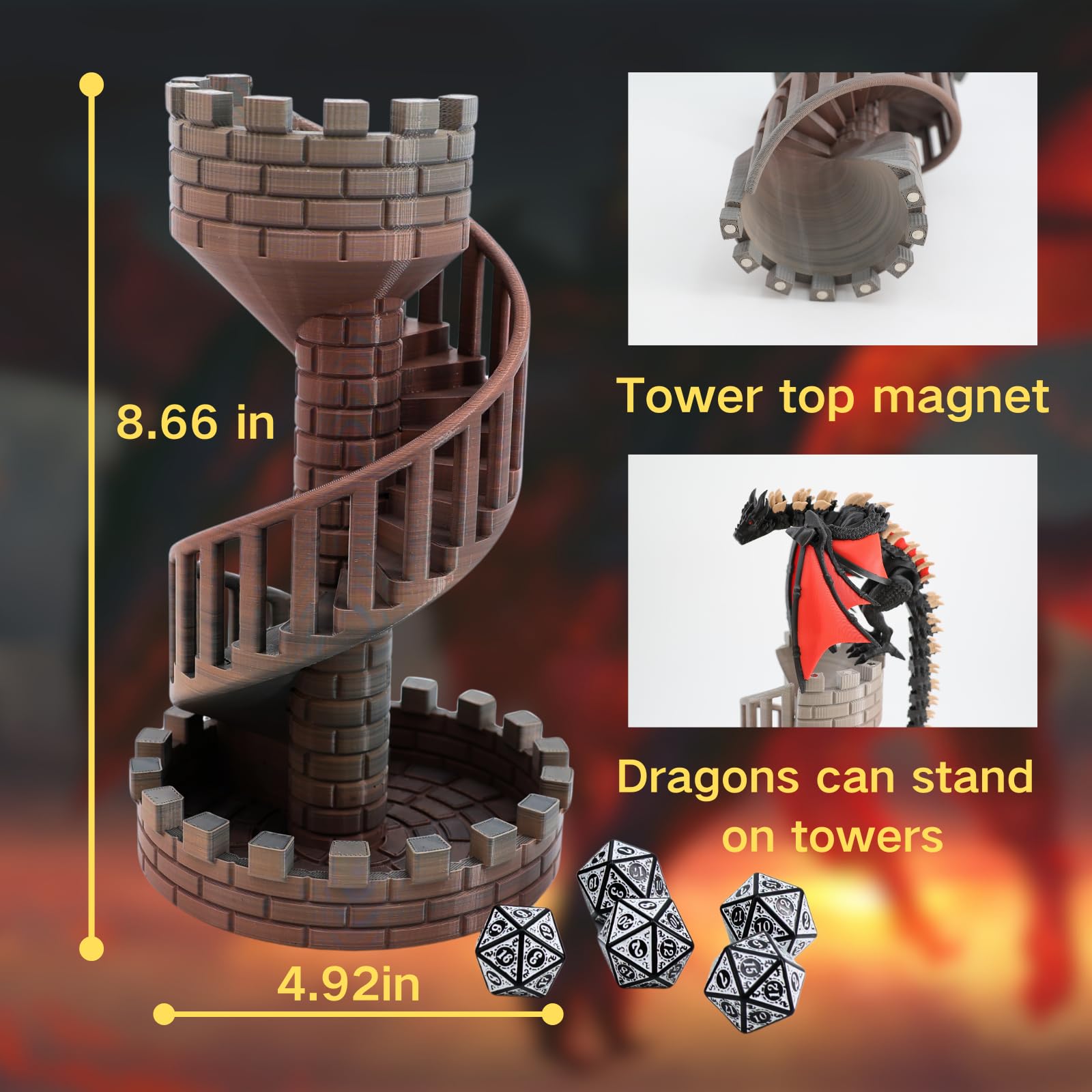 Wyvern Castle Dice Tower (con 7 dadi poliedrici e un drago) per giochi da tavolo, giochi di D & D e giochi di ruolo, dungeon e draghi, perfetta decorazione da tavolo e regali a sorpresa per feste