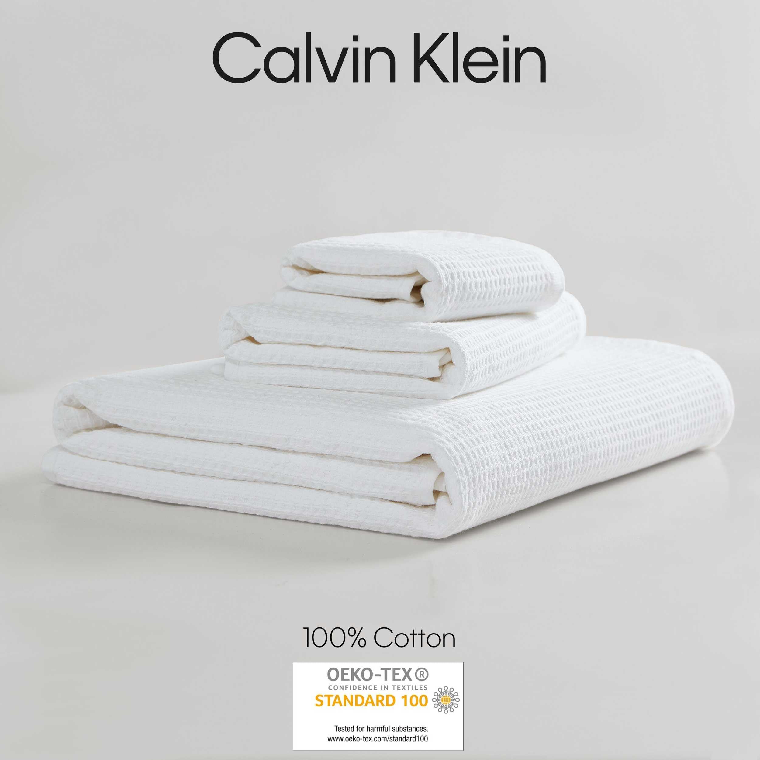 Calvin Klein Lot de 6 Serviettes de Bain en Coton Doux avec gaufré sur Le Devant texturé et Dos en éponge, légères de 650 g/m², Comprenant des Serviettes de Bain, des Mains et des Doigts avec Boucle