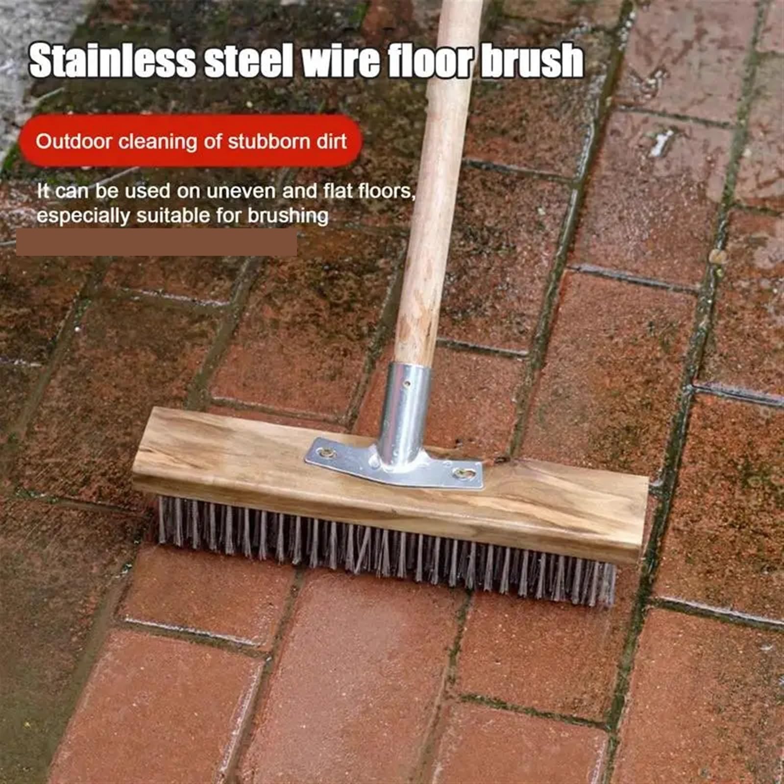 Besen mit Stiel Draußen Besen for den Außenbereich, robuster Stahlbesen for Reinigen, Metallbesen for Garten- und Terrassenbesen mit Holzgriff für Fliesen, Fugen, Bad, Terrasse, Garage(50cm)
