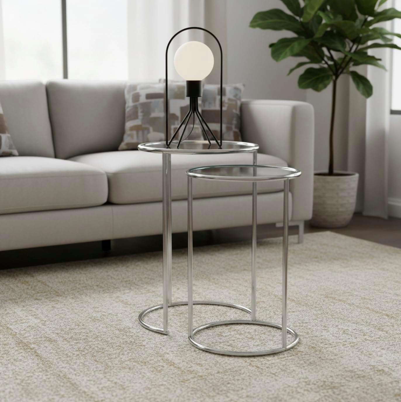 Modern Day Accents 3852 Valor Nested Mirror Tables Set of 2 Nesting Table, Round Side Table, End Table, Round Tables for Living Room Decor, 20" & 22" H