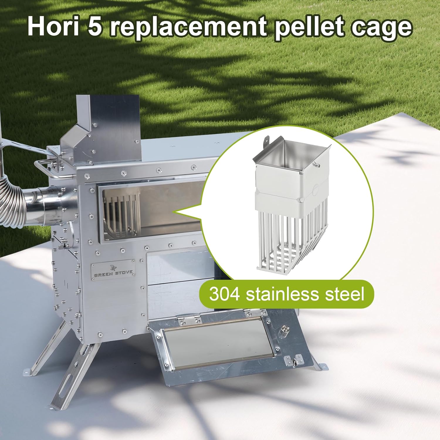 Green Stove Replacement Pellet Cage, 304 Stainless steel, Compatible with Hori 5.Softwood Pellets Only (Hori 5 Pellet Cage)