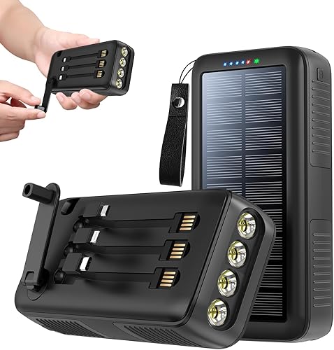Cargador solar de 63200 mAh, cargador portátil con dos salidas y entradas duales 4 linternas LED, batería de carga rápida para equipo de