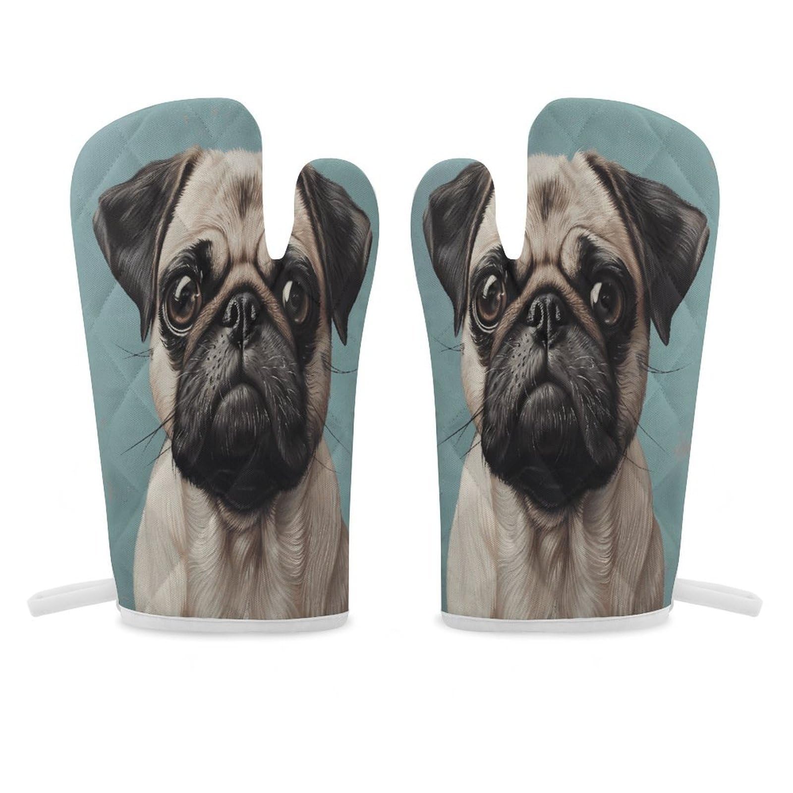 Pug Oven Mitt Heat Resistant Potholder Set,Durable Oven Gloves for Gifts,Glove Pot Holder for Cooking Baking Grilling BBQ