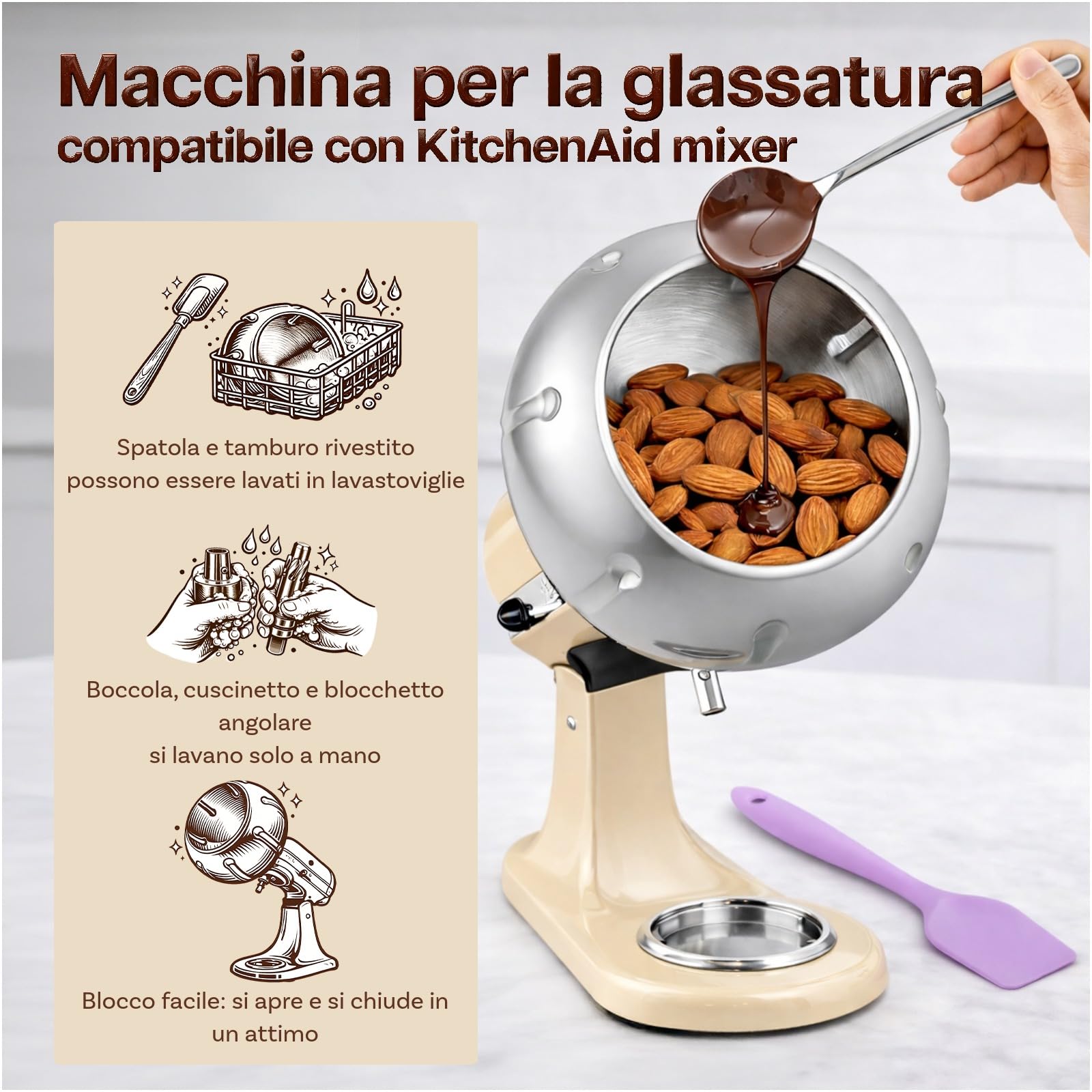 Macchina per Rivestimento in Acciaio Inox per KitchenAid 4.5QT & 5QT Quart Tilt-Head Stand Mixers by MMOBIEL – Macchina per Rivestimento per Mandorle, Noci, Cioccolato, Frutta Liofilizzata & Snack
